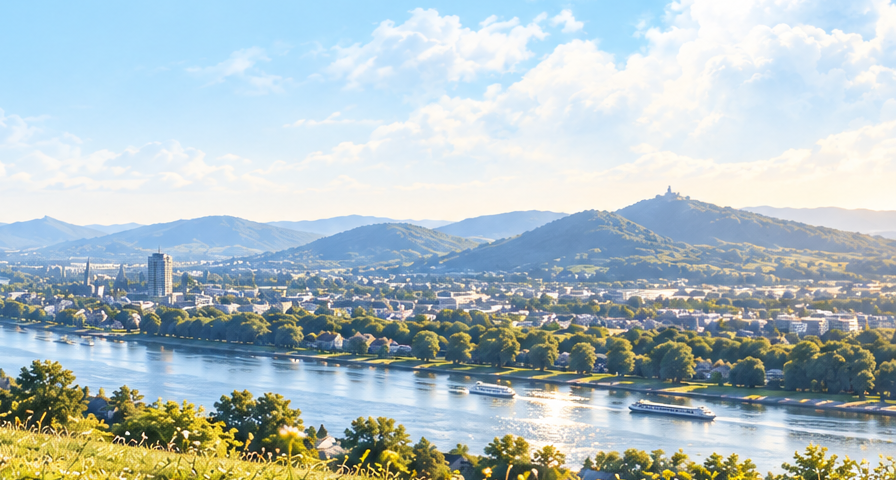 Beispielbild in einer Website-Vorschau: Blick über den Rhein auf das Siebengebirge